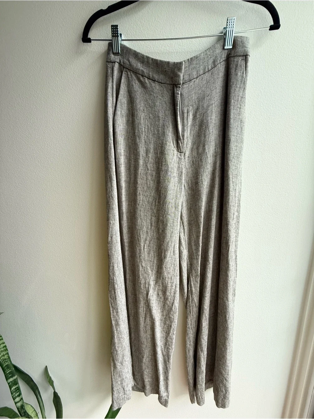 H&M wide leg linen blend pants grey melange